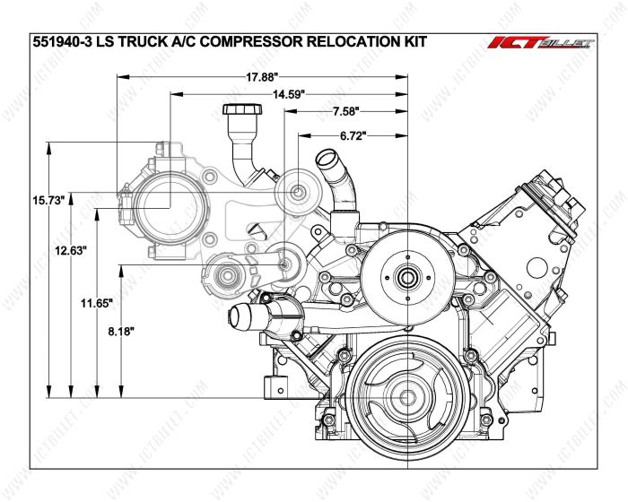 LS Truck A/C Compressor Relocation Bracket Kit LM7 L92 L96 LSX 4.8L 5.3L 6.0L