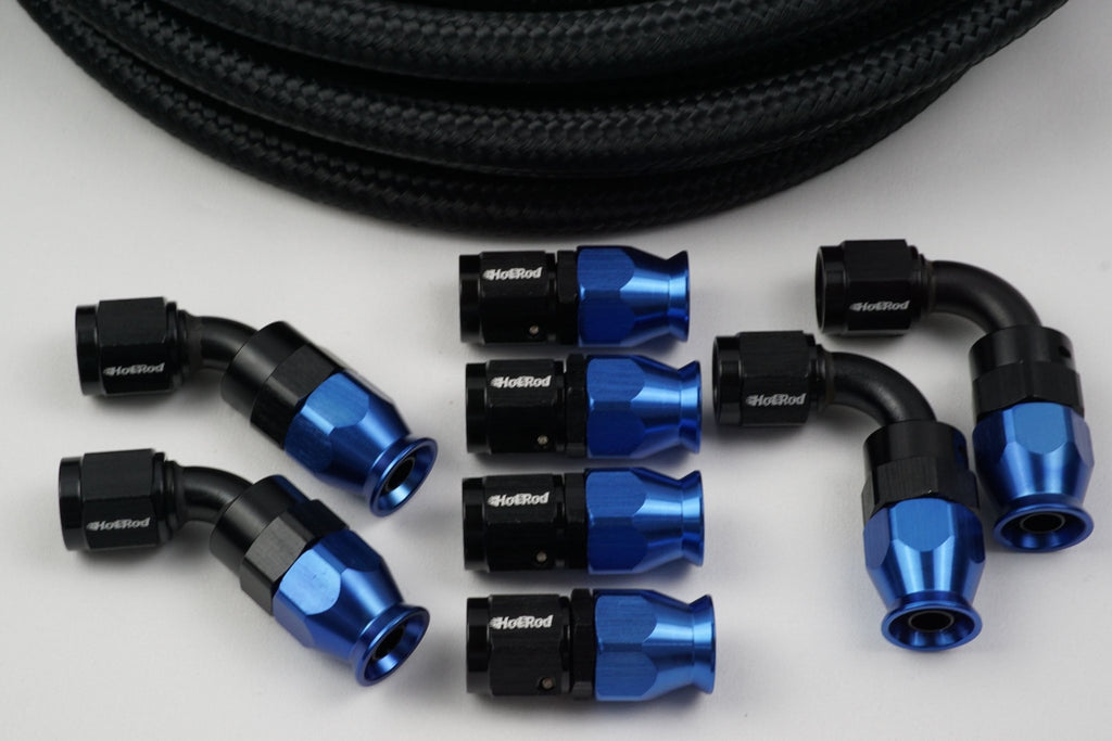 AN-6 Nylon Braided choose your color and 8 Fittings Bundle Deal